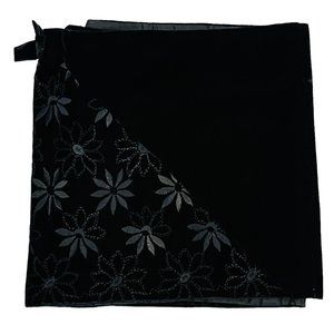 Black Embroidered Floral Velvet Scarf Shawl 17x72